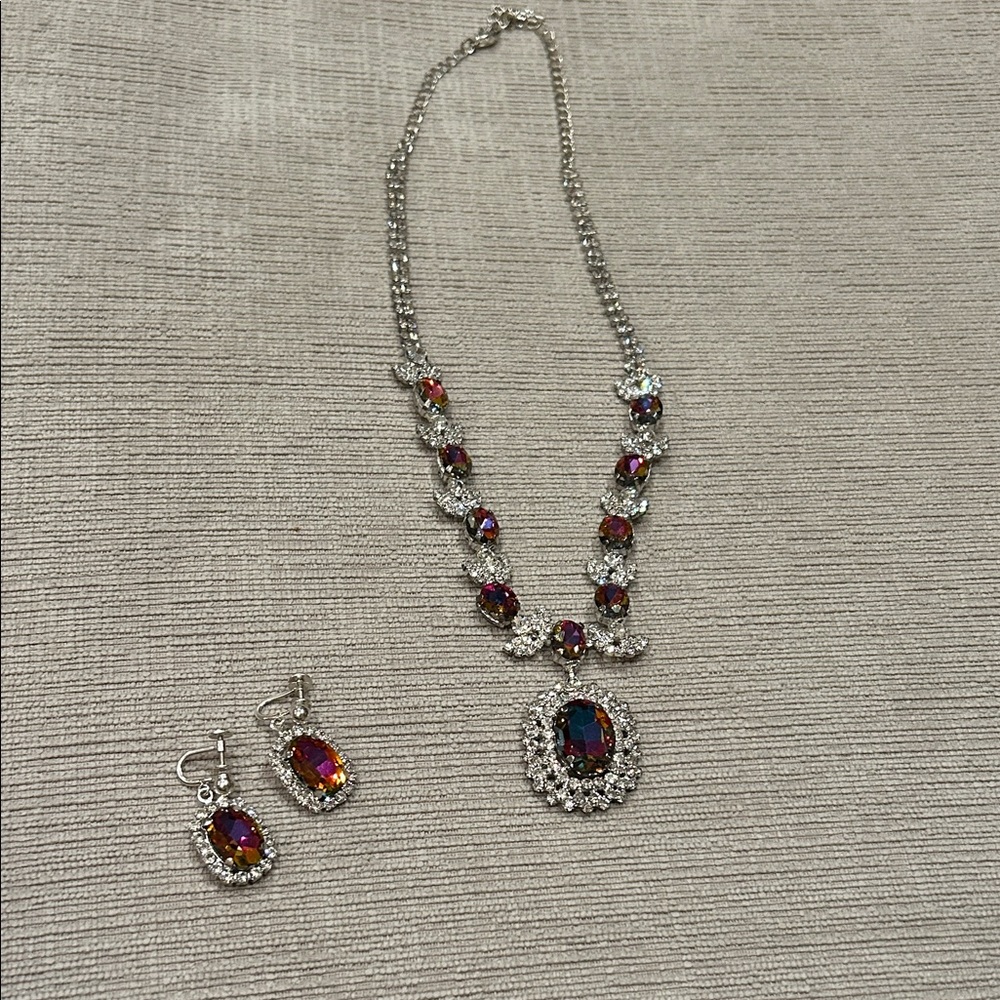 Elegant Silver and Red rhinestone Jewelry Set